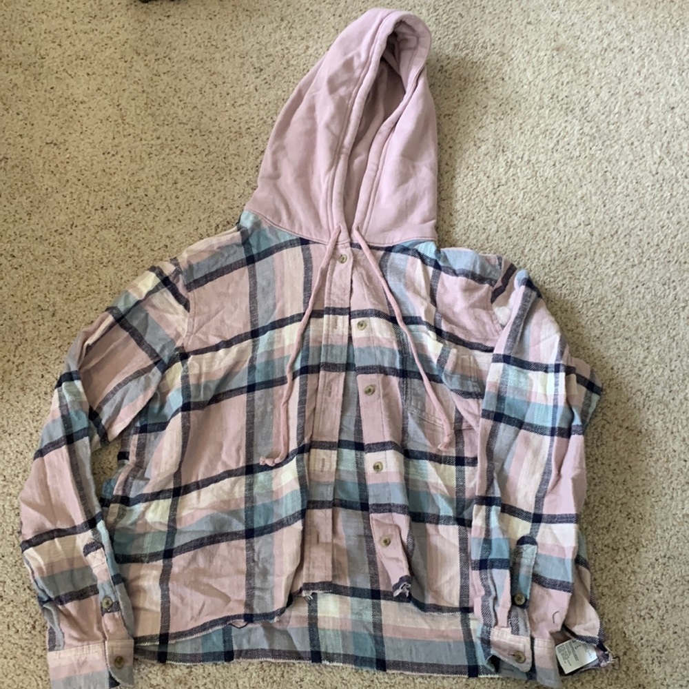 Pastel pink and blue plaid flannel